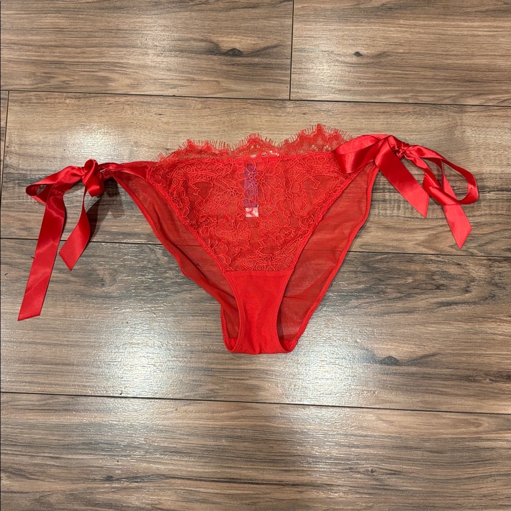 XL NWT Adore Me Panty Panties Lace Sheer Red Sexy Tie Sides Undies Gift Bride